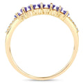 0.74 Ct Marquise Violet Tanzanite Diamond Prong 14K Yellow Gold Pave Statement Ring by Fine Color Jewels