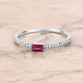 0.16 Ct Baguette Pink Ruby & Diamond Prong 14K White Gold Stackable Pave Ring by Fine Color Jewels