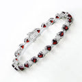 11 Ct Heart Red Garnet and Diamond Prong Silver Tennis Bracelet by Fine Color Jewels