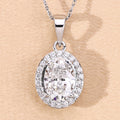 Lab Grown Diamond Prong Bridal Oval Halo Platinum Pendant by Fine Color Jewels