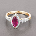 0.79 Ct Marquise Pink Ruby & White Diamond Prong 14K Yellow Gold Halo Ring by Fine Color Jewels