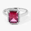 2.60 Ct Octagon Red Genuine Rubellite Diamond Prong 14K Gold Halo Ring by Fine Color Jewels