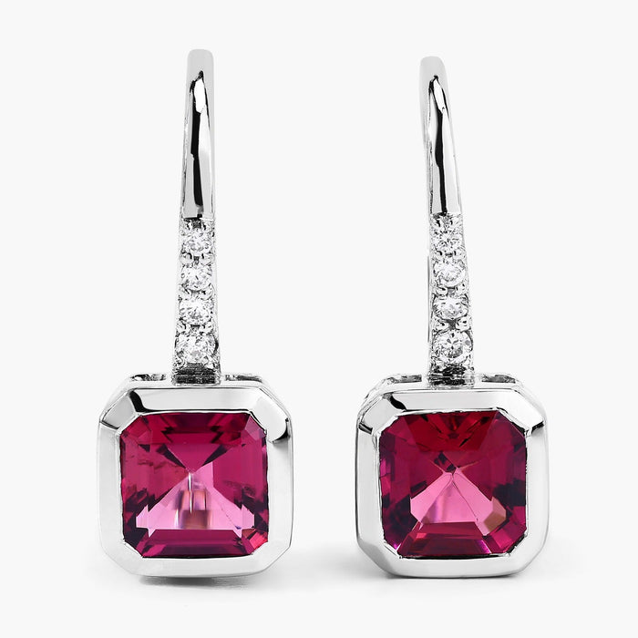 2.48 Ct Octagon Red Rubellite & Lab Diamond Prong 14K Gold Stud Earrings by Fine Color Jewels
