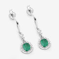 0.60 Ct Oval Green Zambian Emerald & Diamond Prong 14K White Gold Drop Dangle Earrings by Fine Color Jewels