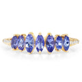 0.74 Ct Marquise Violet Tanzanite Diamond Prong 14K Yellow Gold Pave Statement Ring by Fine Color Jewels
