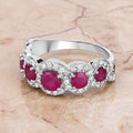 1.45 Ct Round Pink Ruby & Diamond Prong 14K White Gold Five Stone Halo Ring by Fine Color Jewels