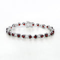 11 Ct Heart Red Garnet and Diamond Prong Silver Tennis Bracelet by Fine Color Jewels