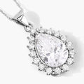 3.56 Ct Pear Lab Diamond Prong Platinum Halo Floral Teardrop Bridal Pendant by Fine Color Jewels