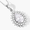 3.90 Ct Pear Shaped Lab Diamond Prong Platinum Bridal Floral Halo Teardrop Pendant by Fine Color Jewels
