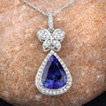 5.54 Ct Genuine Pear Tanzanite and Diamond 18K White Gold Statement Pendant by Fine Color Jewels