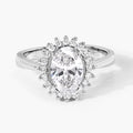 Oval Lab Diamond Prong Platinum Bridal Floral Halo Ring by Fine Color Jewels