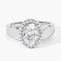 1.80 Ct Oval Lab Grown Diamond Prong Thick Band Platinum Halo Bridal Ring by Fine Color Jewels