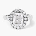 3.07 Ct Cushion Lab Grown Diamond Prong Platinum Halo Bridal Ring by Fine Color Jewels