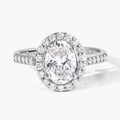 1.98 Ct Oval Lab Diamond Platinum Prong Halo Bridal Cathedral Ring with Pave Band by Fine Color Jewels