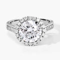 3.64 Ct Round Lab Diamond Prong Platinum Bridal Halo Pave Cathedral Ring by Fine Color Jewels