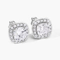 Cushion Lab Grown Diamond Prong Platinum Bridal Halo Stud Earrings by Fine Color Jewels
