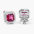 2.48 Ct Octagon Red Rubellite & Lab Diamond Prong 14K Gold Stud Earrings by Fine Color Jewels