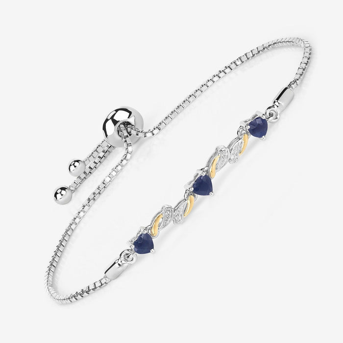 1.09 Ct Heart Blue Sapphire Prong Silver Bolo Adjustable Bracelet by Fine Color Jewels