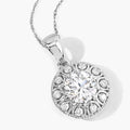 2.32 Ct Round Lab Grown Diamond Prong Platinum Bridal Halo Floral Pendant by Fine Color Jewels