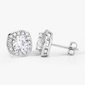 Cushion Lab Grown Diamond Prong Platinum Bridal Halo Stud Earrings by Fine Color Jewels