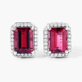 2.84 Ct Octagon Red Rubellite & Lab Diamond Prong 14K Gold Stud Earrings by Fine Color Jewels