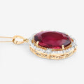 Genuine Rubellite and White Diamond 14K Yellow Gold Oval Pendant by Fine Color Jewels