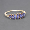 0.74 Ct Marquise Violet Tanzanite Diamond Prong 14K Yellow Gold Pave Statement Ring by Fine Color Jewels