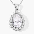 3.56 Ct Pear Lab Diamond Prong Platinum Halo Floral Teardrop Bridal Pendant by Fine Color Jewels