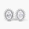 2.44 Ct Oval Lab Grown Diamond Prong Platinum Bridal Halo Floral Stud Earrings by Fine Color Jewels