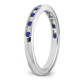 0.58 Ct Round Blue Sapphire & Diamond 14K White Gold Milgrain Band Ring by Fine Color Jewels