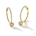 14k Yellow Gold Heart Bezel Dangle Lab Diamond Hoop Earrings by Fine Color Jewels