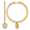 14k Yellow Gold Heart Bezel Dangle Lab Diamond Hoop Earrings