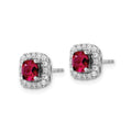 3/8 ct Lab Diamond and Created Ruby Halo Post Earrings 14k White Gold by Fine Color Jewels