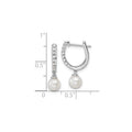 1/10 ct Lab Diamond and Cultured Pearl Hinged Hoop Earrings 14k White Gold by Fine Color Jewels