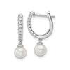 1/10 ct Lab Diamond and Cultured Pearl Hinged Hoop Earrings 14k White Gold
