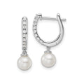 1/10 ct Lab Diamond and Cultured Pearl Hinged Hoop Earrings 14k White Gold by Fine Color Jewels