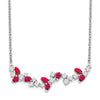0.95 Ct Marquise Red Ruby and Diamond Prong 14k White Gold Floral Bar Necklace