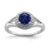 1.05 Ct Created Sapphire & Diamond Prong Rhodium-Plated Sterling Silver Halo Ring