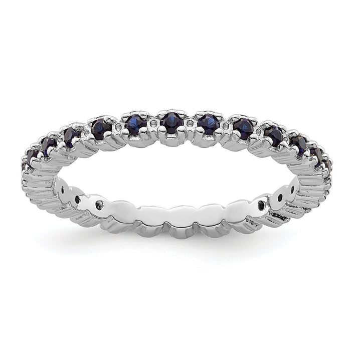 0.47 Ct Round Created Blue Sapphire Prong Silver Stackable Eternity Ring by Fine Color Jewels