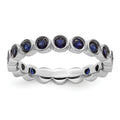 1.29 Ct Round Blue Created Sapphire Bezel Silver Eternity Stackable Ring by Fine Color Jewels