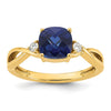 0.89 Ct Cushion Blue Created Sapphire & Lab Diamond Three Stone 14K Gold Bypass Ring