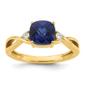 0.89 Ct Cushion Blue Created Sapphire & Lab Diamond Three Stone 14K Gold Bypass Ring by Fine Color Jewels