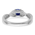 Round Blue Created Sapphire and Lab Diamond Prong 10K White Gold Infinity Twist Promise Pave Ring by Fine Color Jewels