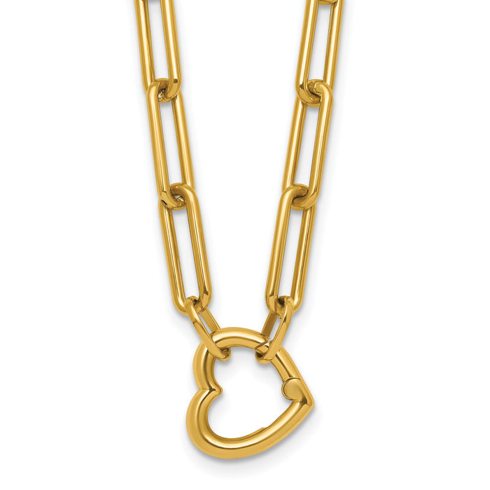 14K Yellow Gold Heart Pendant Necklace with Paperclip Chain by Fine Color Jewels
