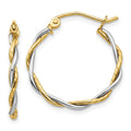 14k Gold Two-tone Twisted Round Hoop Earrings by Fine Color Jewels