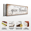 In All Things Give Thanks Thessalonians 5:18 Faith Sign by Tailored Canvases
