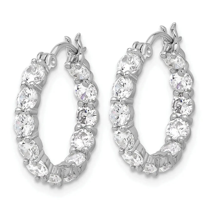 In and Out CZ Hoop Earrings Silver by Fine Color Jewels