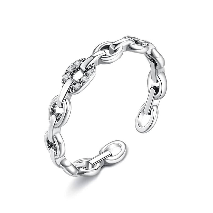 INALIS 925 Sterling Silver Opening Geometric Chain Ring for Women by DailySale