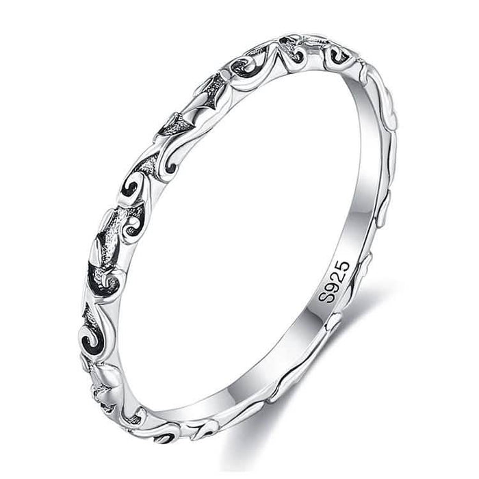 INALIS 925 Sterling Silver Ring for Women and Men Engraved Pattern Anniversary Rings by DailySale