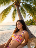 Hula Honey Turmeric Multi Juniors Palm Play Printed Bikini Swim Top, Us X-Small by Vanessa Jane